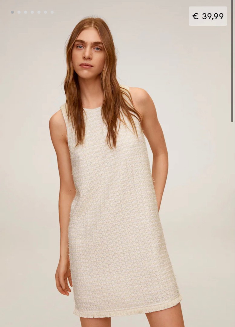 Mango Tweed Dress Krem Nude Beige Fesyen Wanita Pakaian Wanita