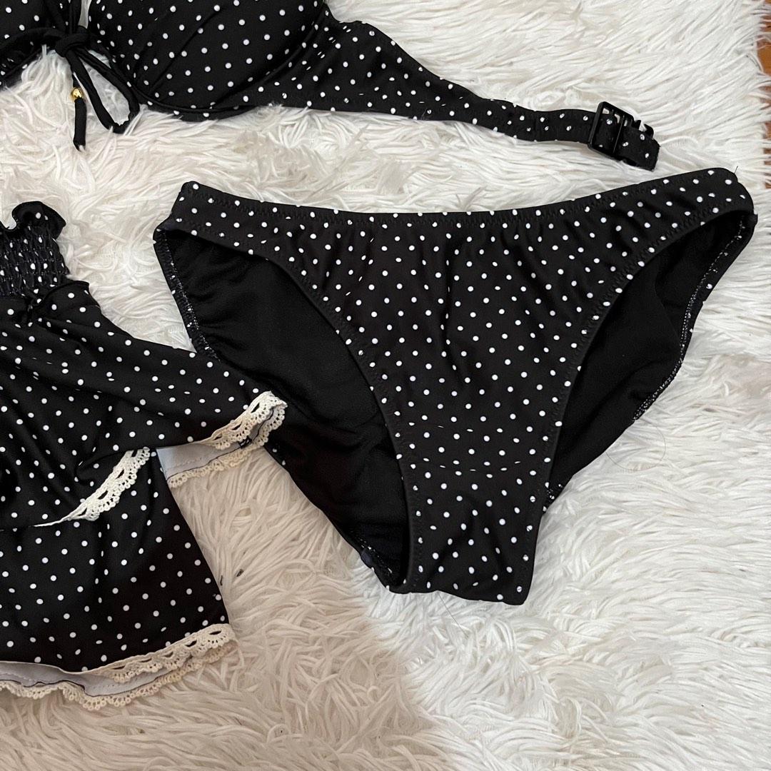 Three Piece Swimsuit Polka Dots Black Bikini Women S Fashion