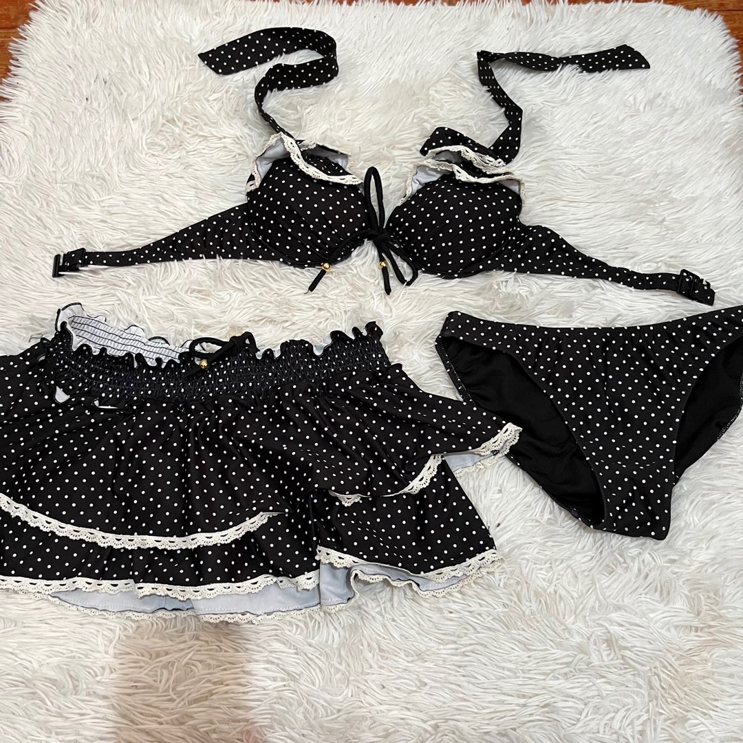 Three Piece Swimsuit Polka Dots Black Bikini Women S Fashion