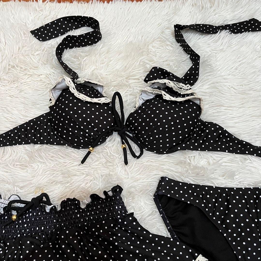 Three Piece Swimsuit Polka Dots Black Bikini Women S Fashion Swimwear Bikinis Swimsuits