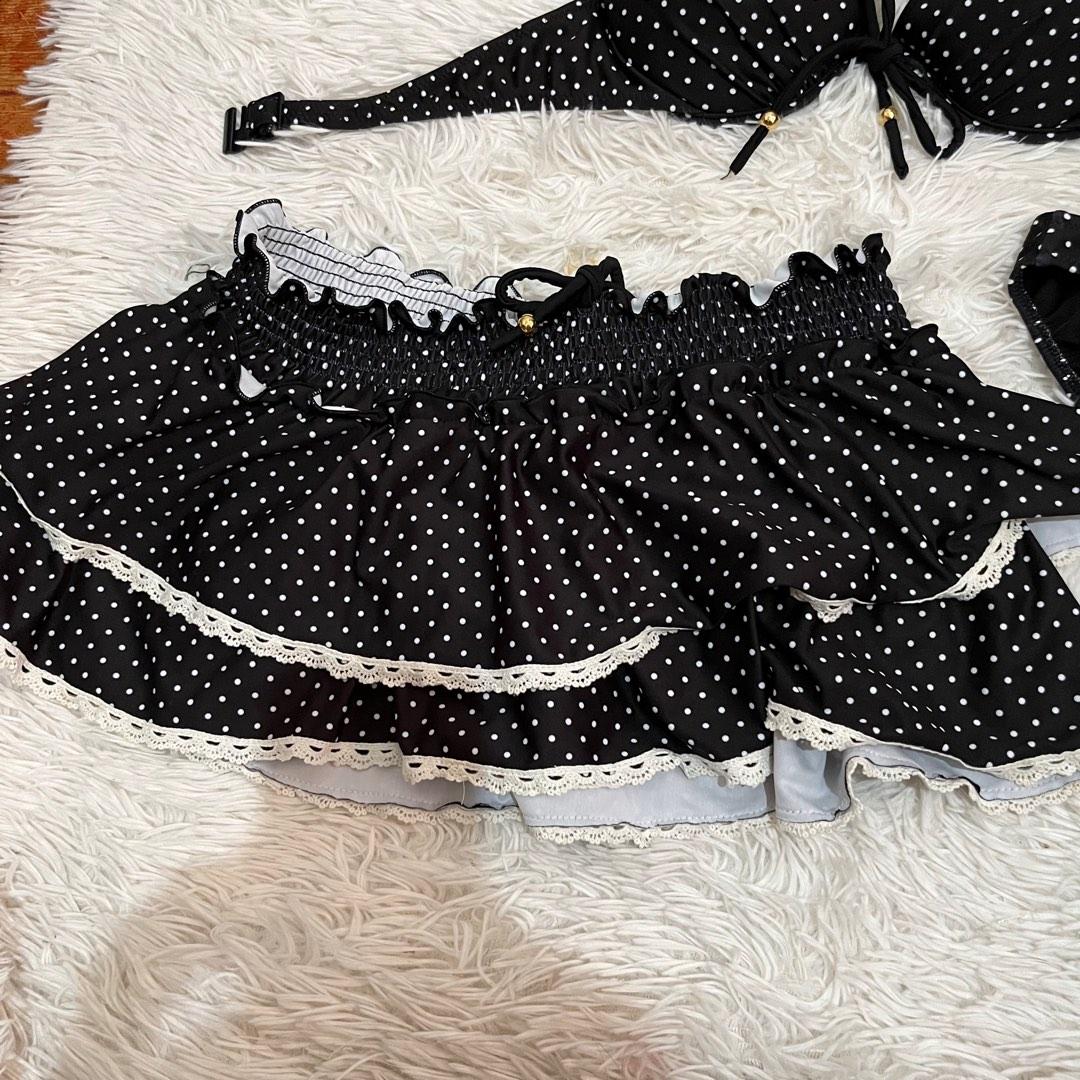Three Piece Swimsuit Polka Dots Black Bikini Women S Fashion