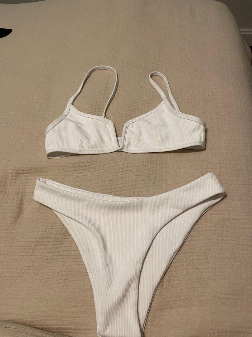 Zaful White Ribbed Bikini Set Women S Fashion Swimwear Bikinis