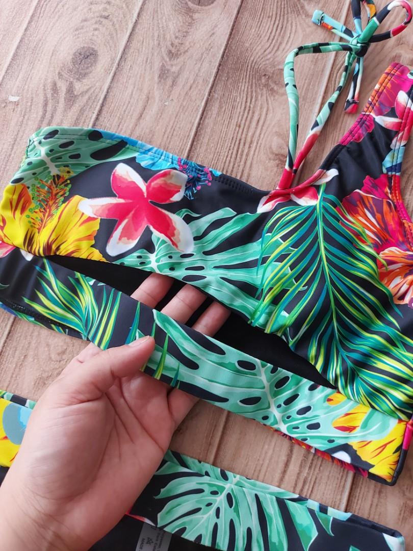 Allover Tropical Print Cut Out Bikini Swimsuit Women S Fashion