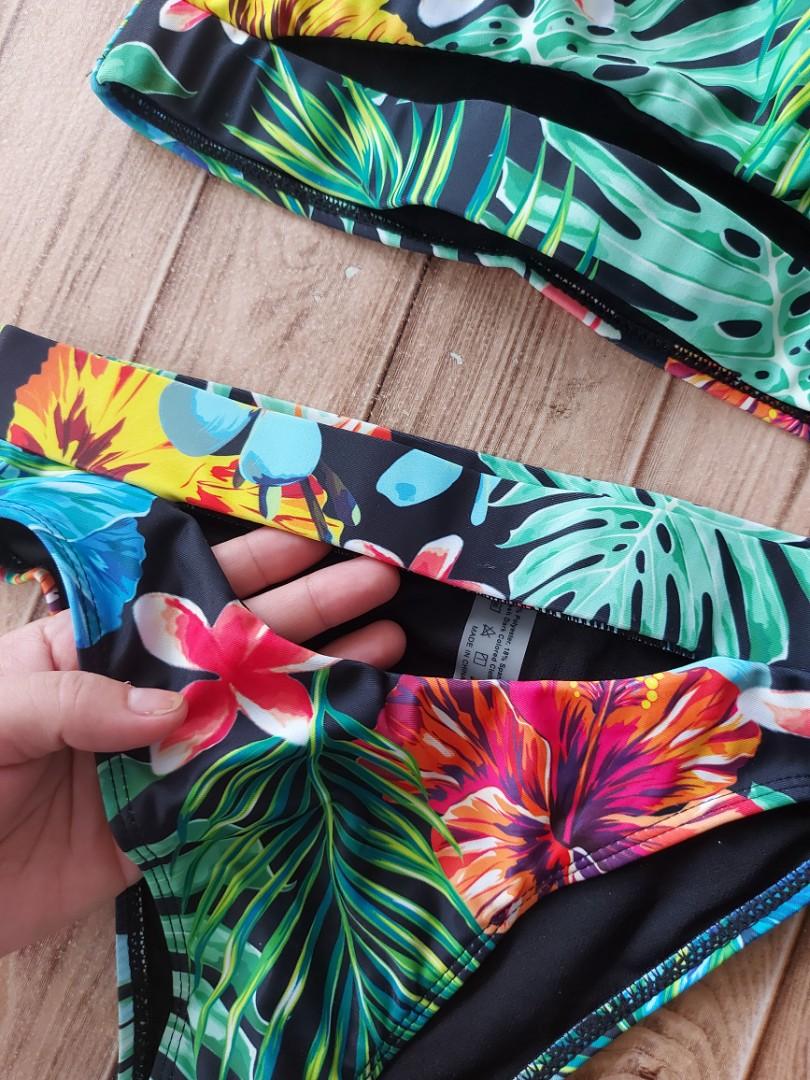 Allover Tropical Print Cut Out Bikini Swimsuit Women S Fashion
