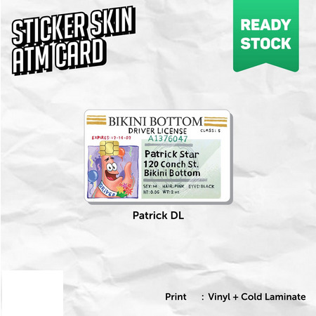 Spongebob Patrick Star Bikini Bottom Driver License Atm Debit Credit Card Skin Vinyl Full