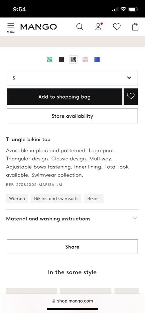 Mango Classic Logo Triangle Bikini Top Women S Fashion Swimwear