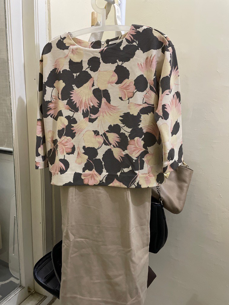 Dress Bunga Peach Nude Fesyen Wanita Pakaian Wanita Gaun Rok Di