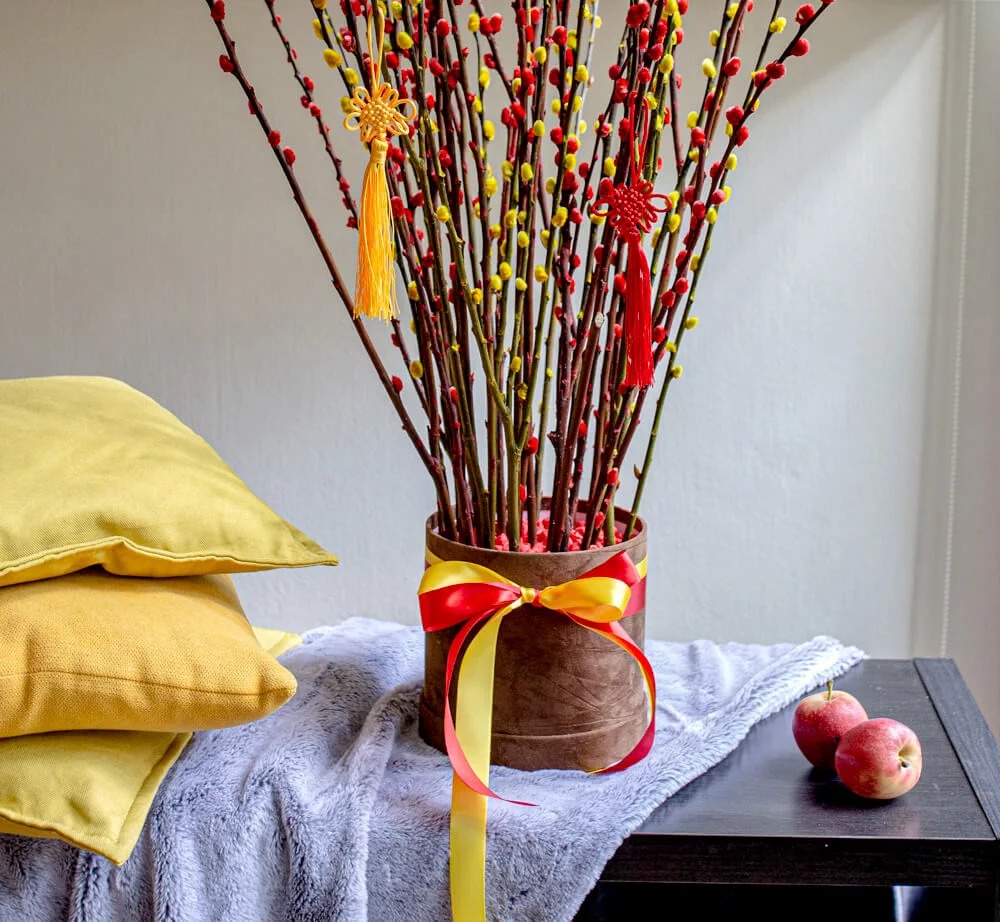Festive Pussy Willow Arrangement Cm Red And Yellow Cny Hobbies Toys Stationery