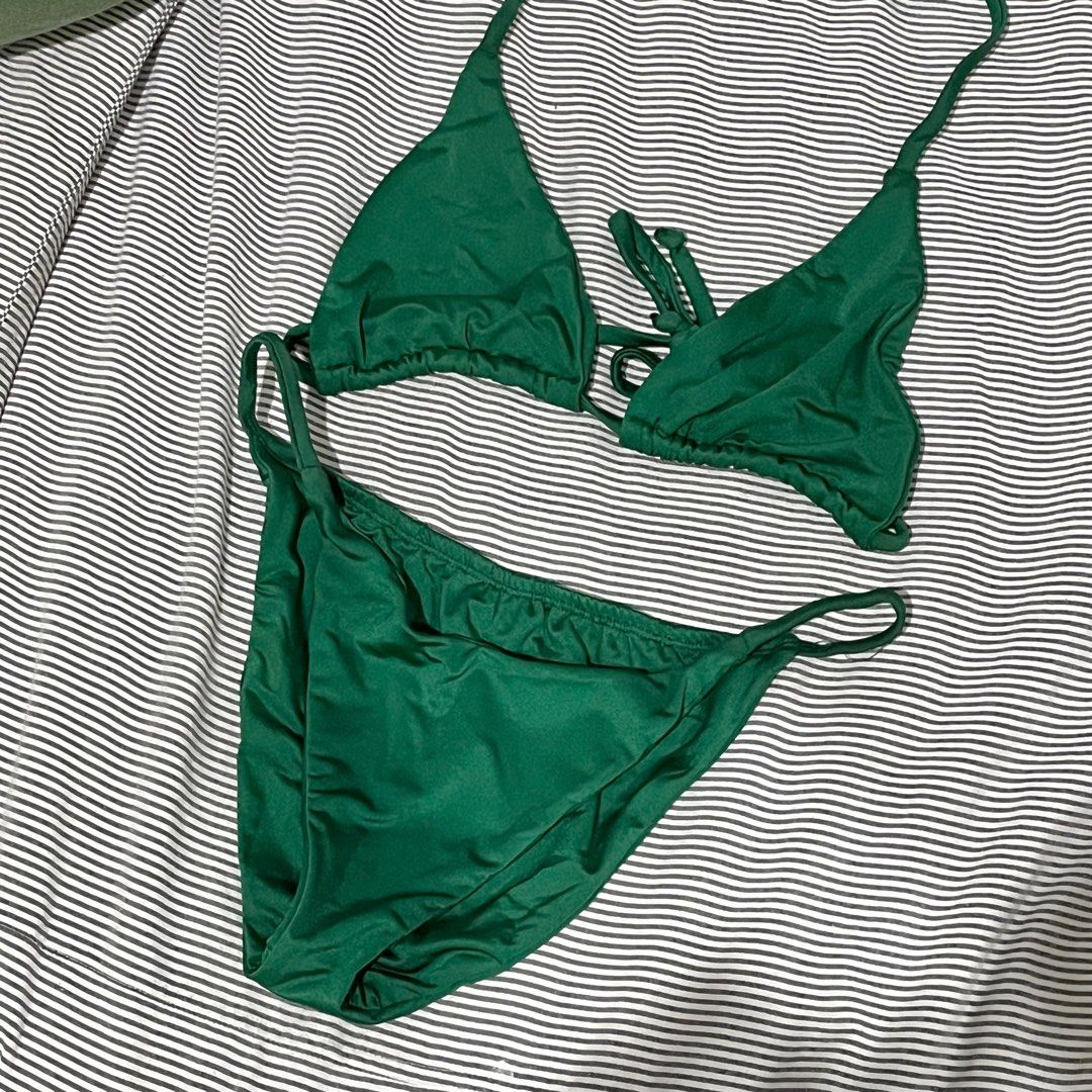 See Local Green Triangle Bikini Set Women S Fashion Swimwear Bikinis Swimsuits On Carousell