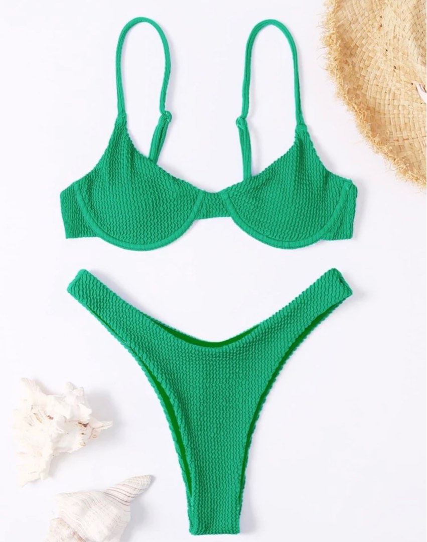 Shein Textured Underwire High Cut Bikini Women S Fashion Swimwear