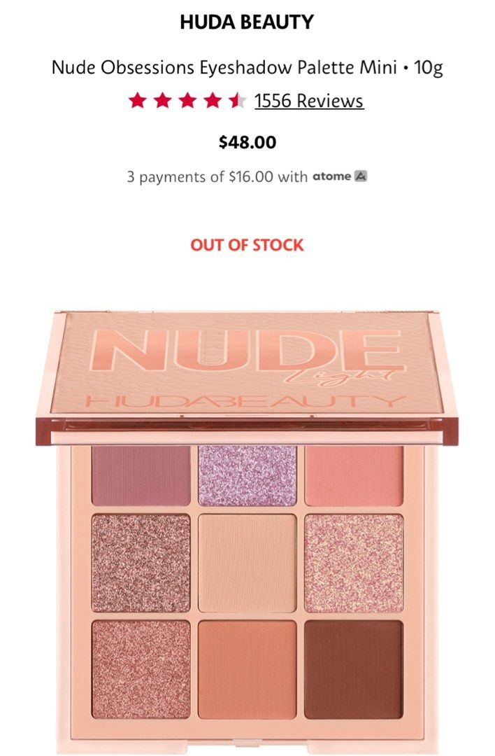 Huda Beauty Nude Obsession Eyeshadow Light Beauty Personal Care