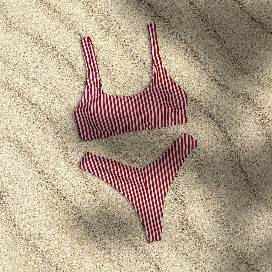 Red Padded High Rise Two Piece Bikini Women S Fashion Swimwear
