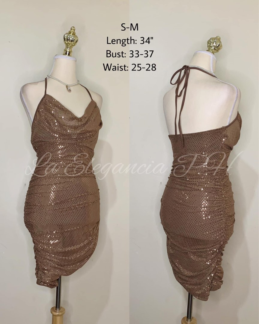 Glittery Nude Brown Backless Dress Women S Fashion Dresses Sets Dresses On Carousell