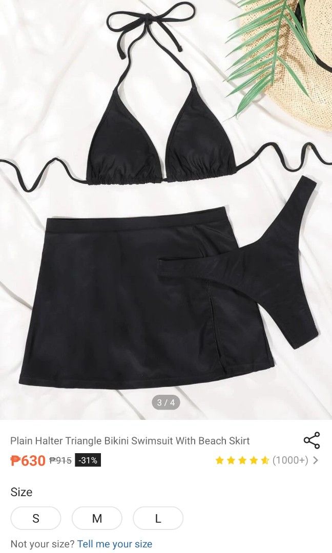 Plain Halter Triangle Bikini Swimsuit With Beach Skirt Women S Fashion Swimwear Bikinis