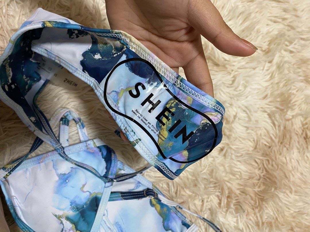 Shein Blue Two Piece Tong Bikini Swimsuit Women S Fashion Swimwear