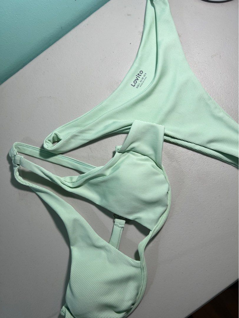 Lovito Boho Ribbed Bikini In Light Green Women S Fashion Swimwear