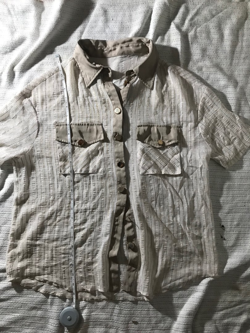 See Through Button Down Gold And Nude Men S Fashion Tops Sets