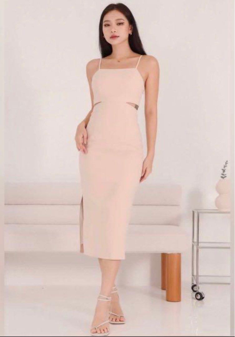 The Style Soiree Tss Cassidy Cut Out Dress In Sand Nude Women S Fashion Dresses Sets