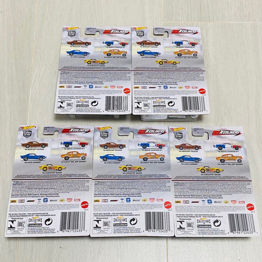 Hot Wheels Car Culture Series HW Redliners Set 68 Mercury Cougar 70 Dodge Charger R T 68 Copo