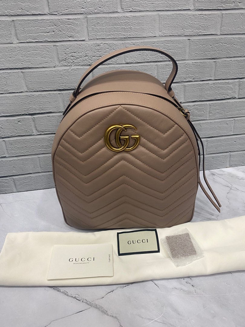 Gucci Marmont Backpack Medium Nude Ghw Size X X Ps Kanan Kiri