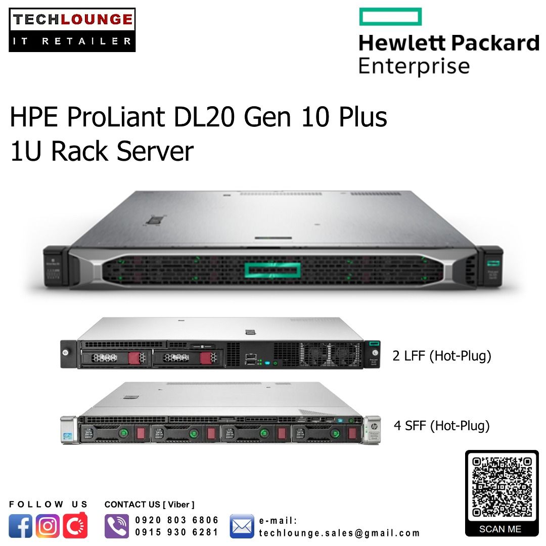 HPE PROLIANT DL20 GEN10 PLUS 1U RACK SERVER Xeon E 2314 16GB DDR4 1TB SATA 6G 2LFF 4SFF HOT