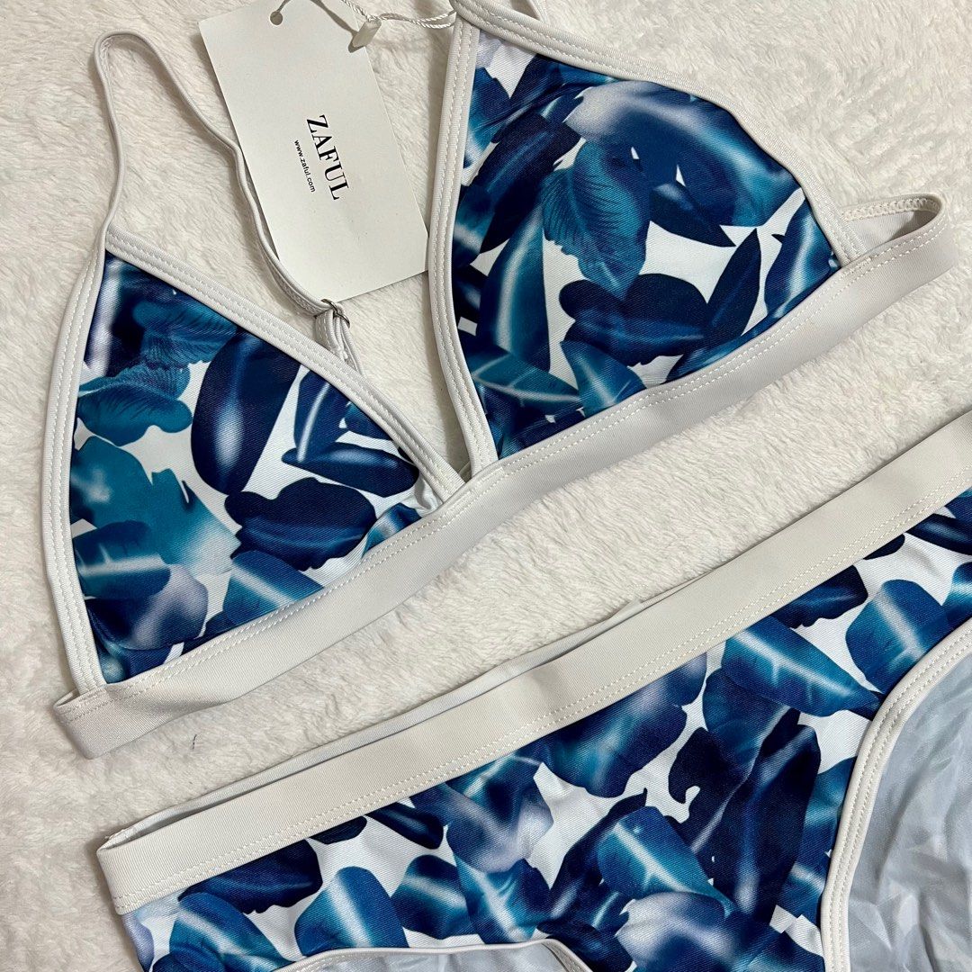 Zaful Blue Leaves Triangle Two Piece Bikini Swimsuit Women S Fashion Swimwear Bikinis