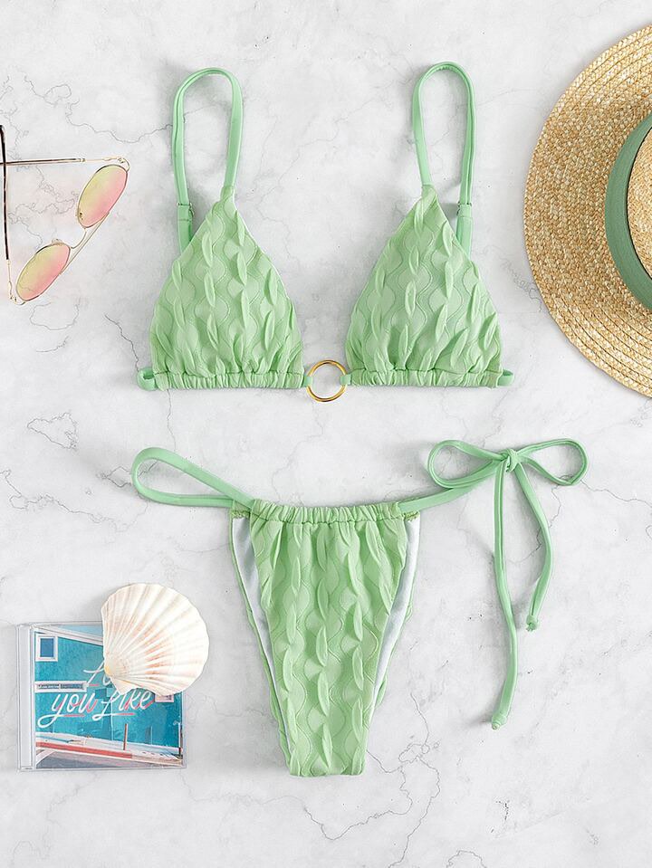 Shein Swim Vcay Ring Linked Triangle Tie Side Bikini Swimsuit Women S