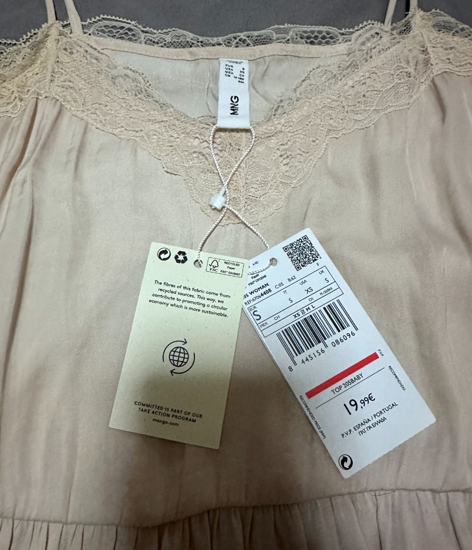 Nwt Auth Mango Nude Pink Lace Silky Cami Top Women S Fashion Tops Sleeveless On Carousell