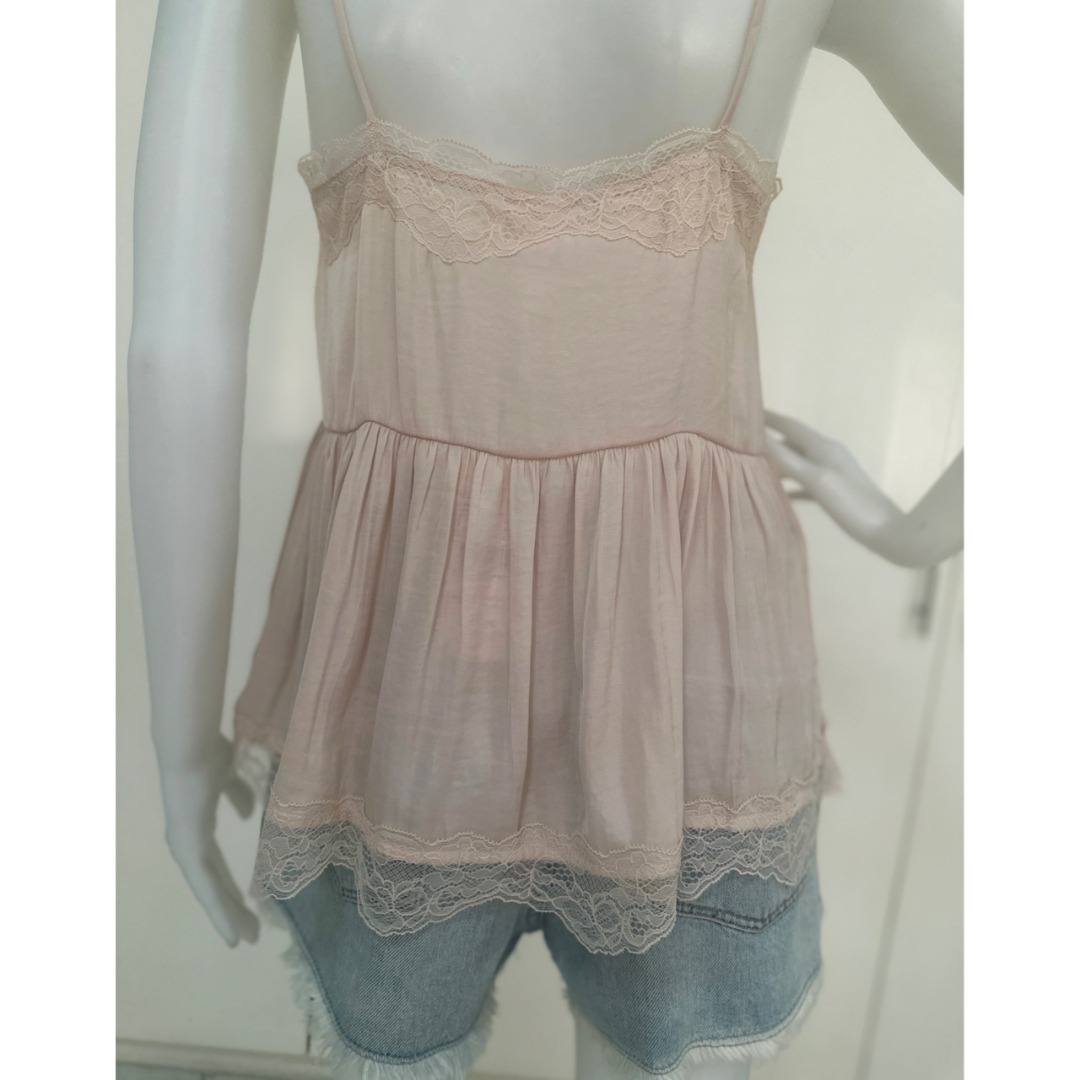 Nwt Auth Mango Nude Pink Lace Silky Cami Top Women S Fashion Tops Sleeveless On Carousell