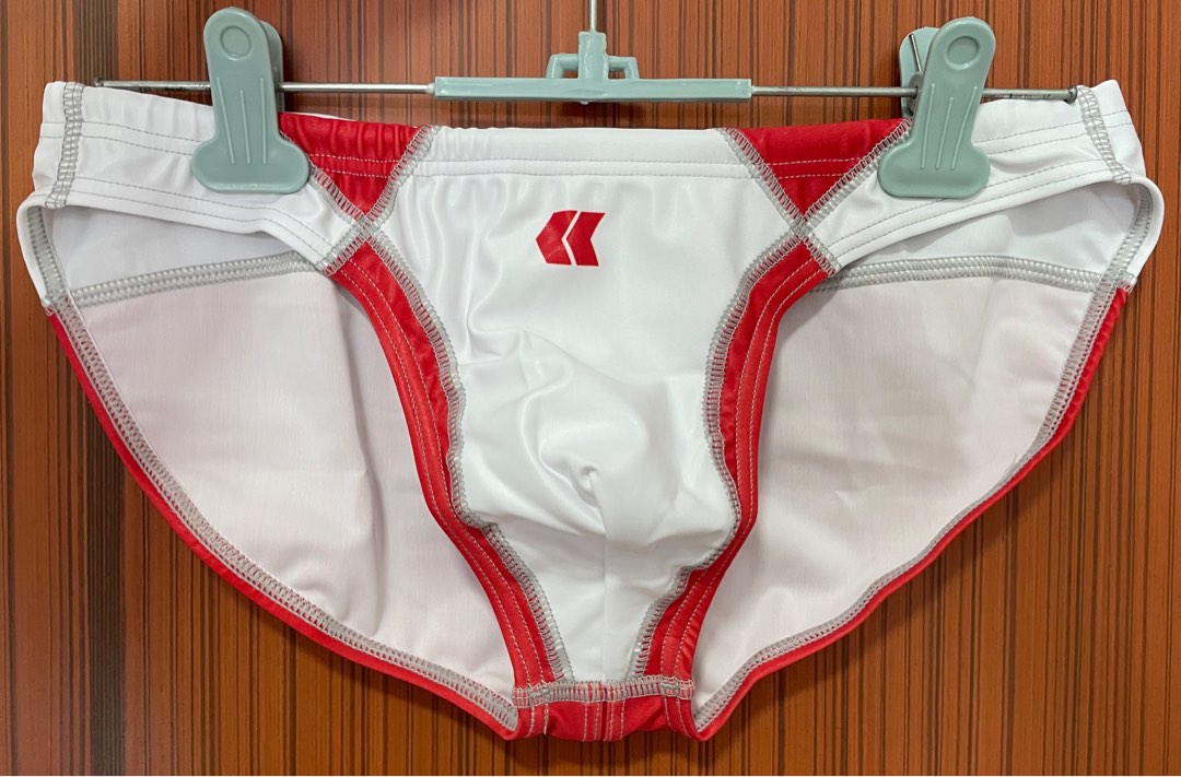 EGDE HEATS Super Low Rise Bikini Swimming Trunk White X Red Men S Fashion Bottoms New