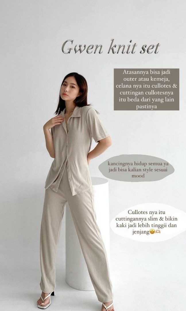 Roseau Gwen Knit Set Nude Fesyen Wanita Pakaian Wanita Lainnya Di