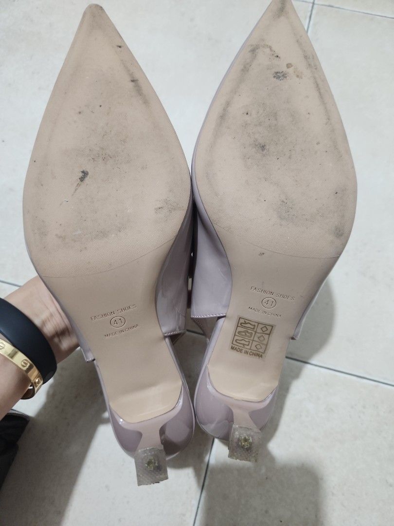 Used Once Shein Patent Pointy Nude Heels Women S Fashion Footwear Heels On Carousell