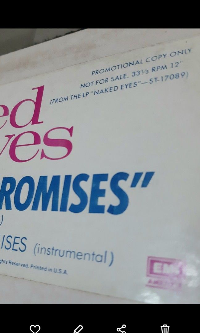 VINYL NAKED EYES PROMISES PROMISES 12 Extended Promo Copy Hobbies Toys Music Media