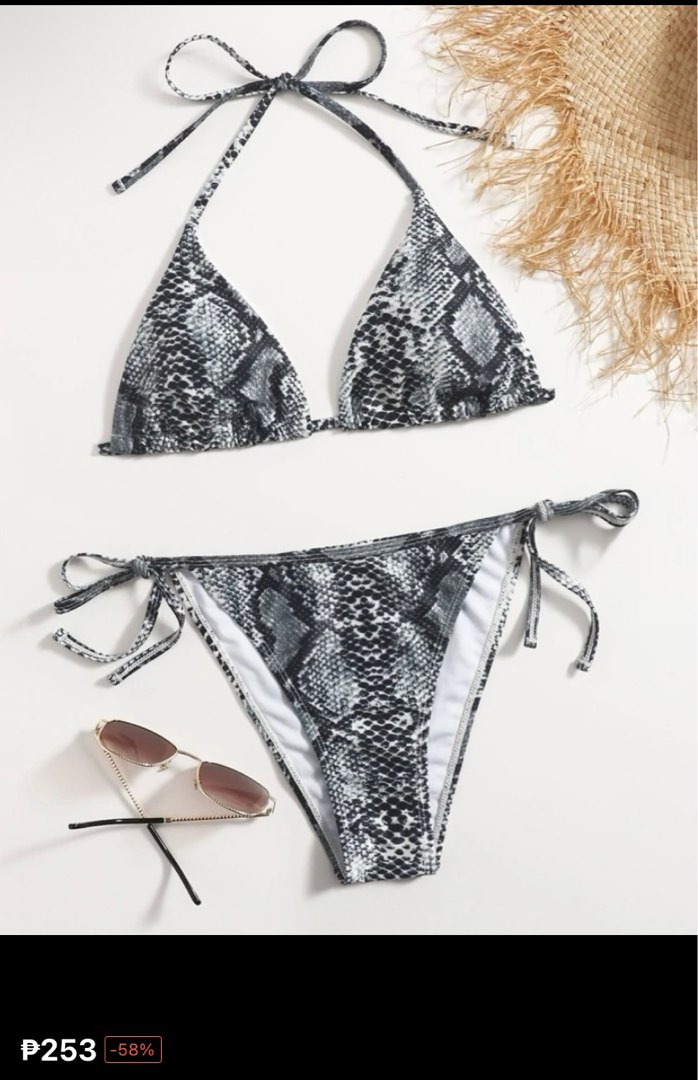 Snakeskin Print Triangle Bikini Swimsuit Women S Fashion Swimwear