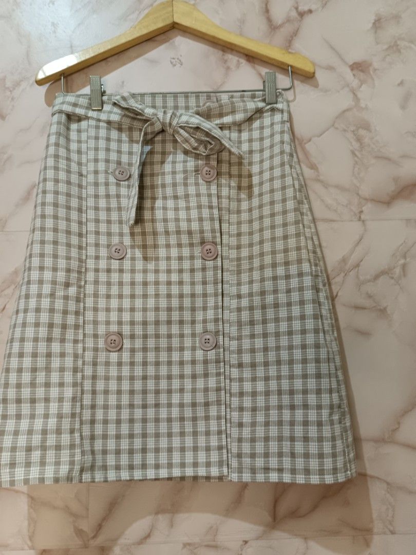 Korean Plaid Skirt Nude Fesyen Wanita Pakaian Wanita Bawahan Di