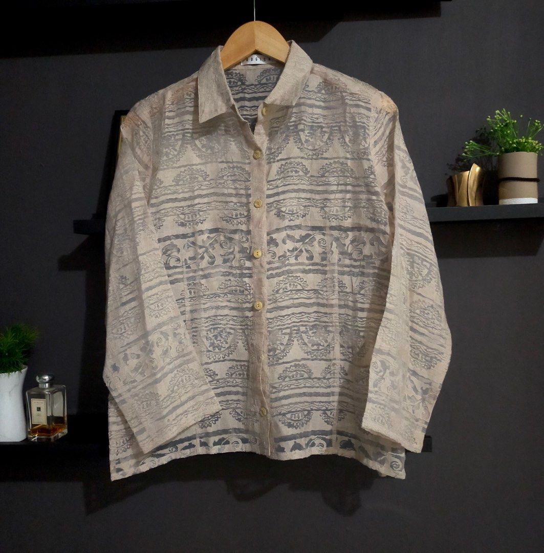 Nude Sheer Blouse Kemeja Fesyen Wanita Pakaian Wanita Atasan Di