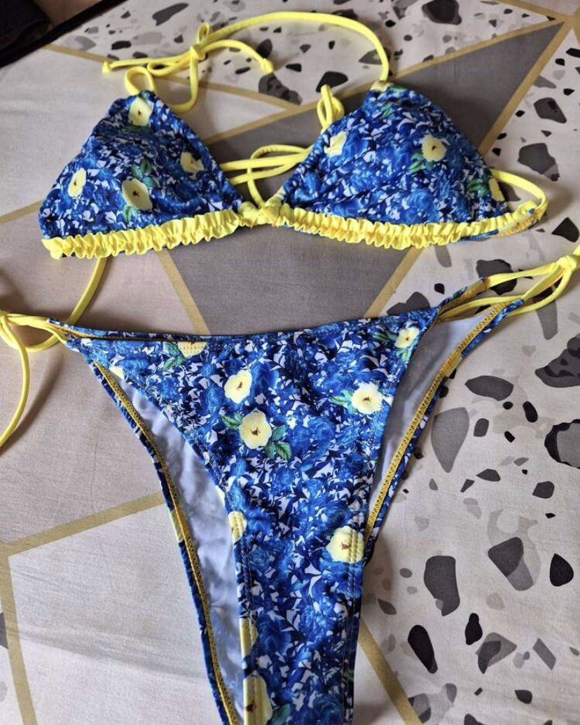 PRE ORDER Tanskinned Y2K Blue Blueberry Lemonade Triangle Bikini