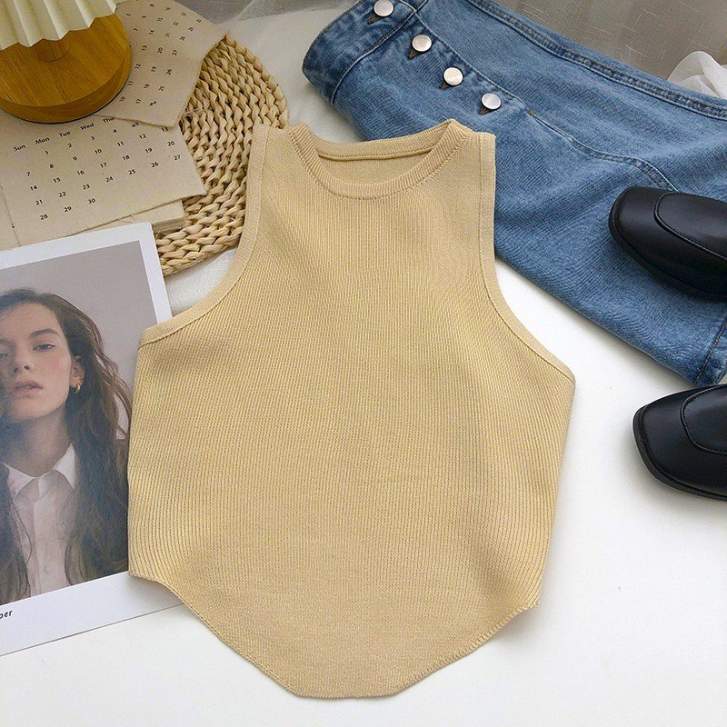 Knitted Croptop In Nude Women S Fashion Tops Sleeveless On Carousell