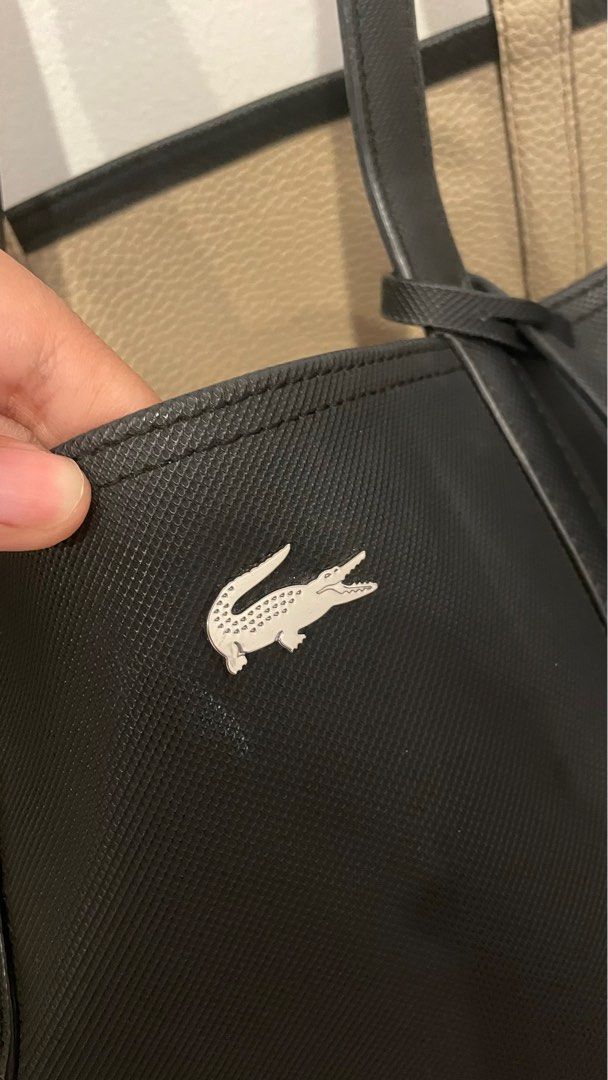 Authentic Lacoste Tote Bag Reversible Black Nude Barang Mewah Tas