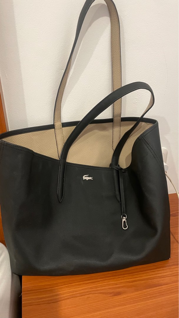 Authentic Lacoste Tote Bag Reversible Black Nude Barang Mewah Tas