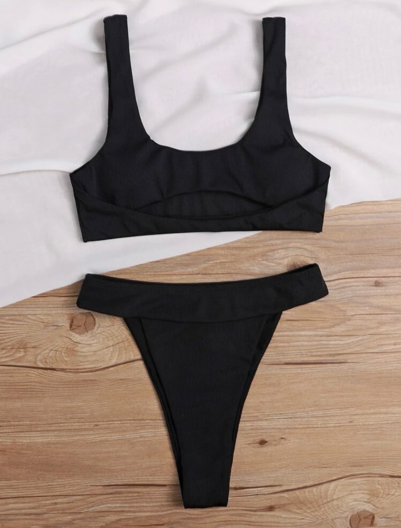 High Cut Ribbed Bikini Swimsuit Women S Fashion Swimwear Bikinis