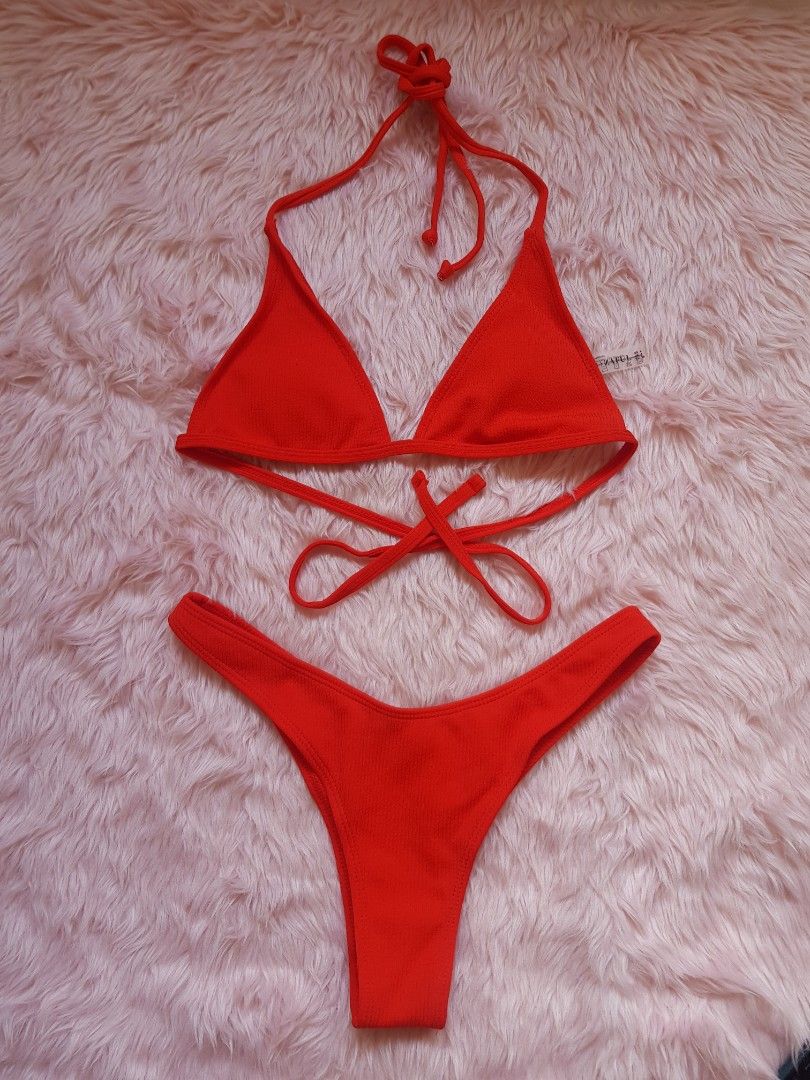 Two Piece Red Bikini Swimsuit Small Self Tie Women S Fashion Swimwear