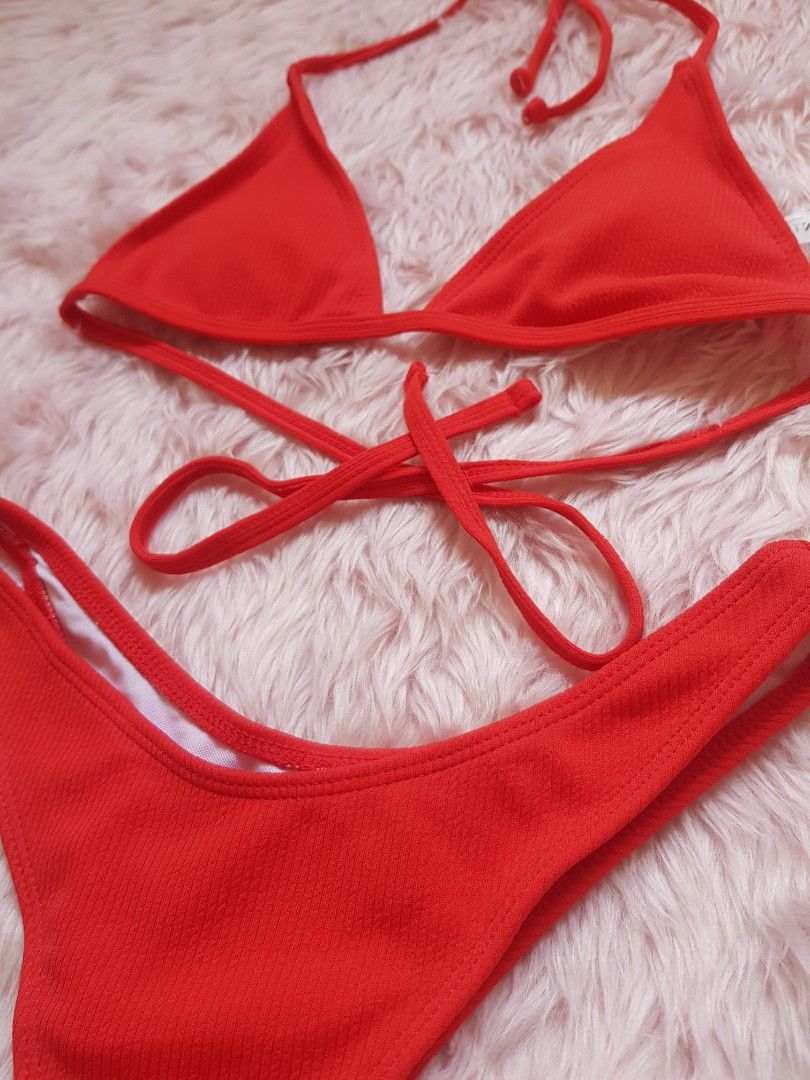 Two Piece Red Bikini Swimsuit Small Self Tie Women S Fashion Swimwear
