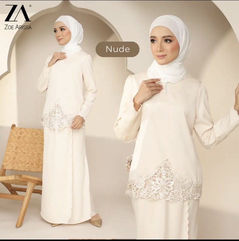 Zoe Arissa FHAZIRA Baju Kurung Sulam Nude Champagne Women S Fashion