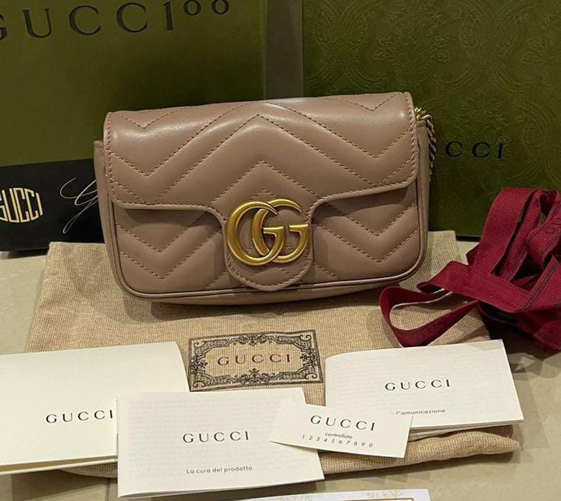 Gucci Marmont Supermini Nude 2021 Fullset Barang Mewah Tas Dompet