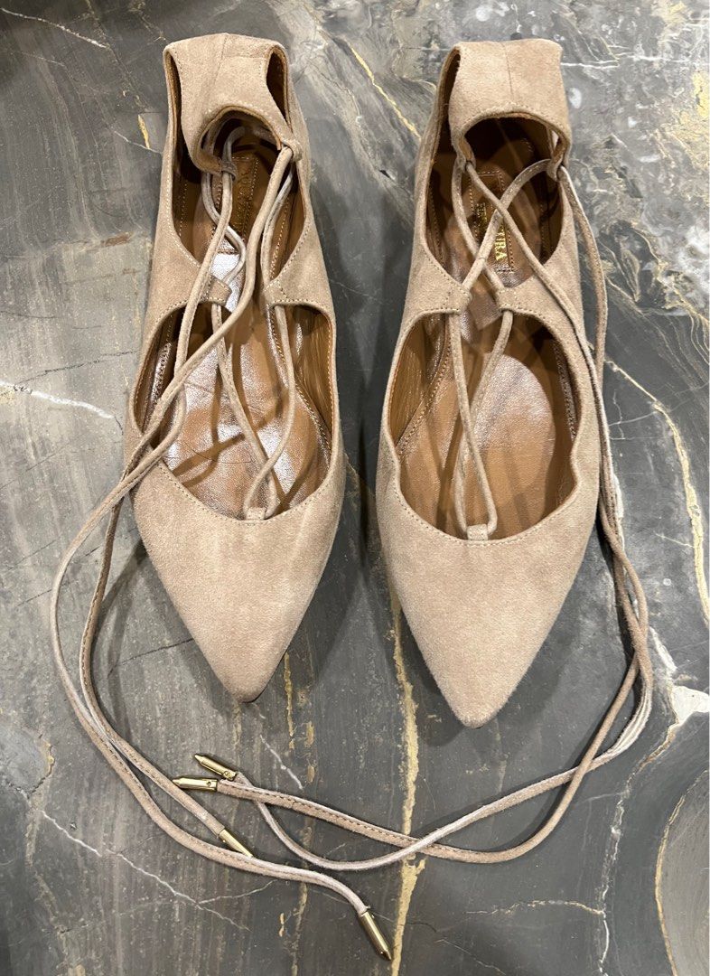 Aquazzura Lace Up Nude Flats Women S Fashion Footwear Flats