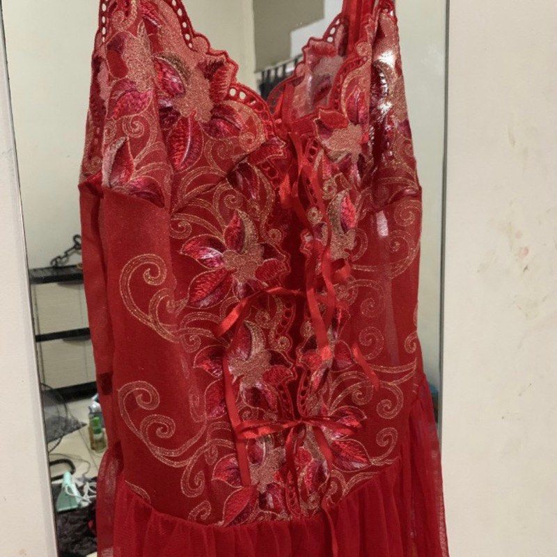 Lingerie Merah Chinese China Baju Sexy Transparan Fesyen Wanita