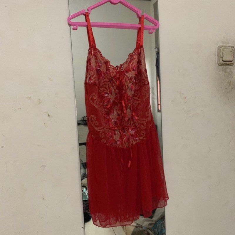 Lingerie Merah Chinese China Baju Sexy Transparan Fesyen Wanita
