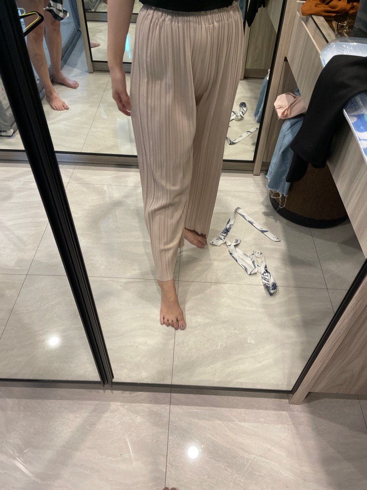 Pleats Pants Celana Panjang Pleats Nude Fesyen Wanita Pakaian Wanita