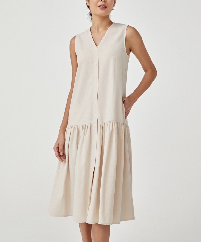 Love Bonito Cream Nude Lysandra Textured Button Down Midi Dress Krem